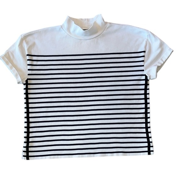 Vineyard Vines White with Navy Striped Mock Neck Short Sleeve Top Size XS - Picture 1 of 8